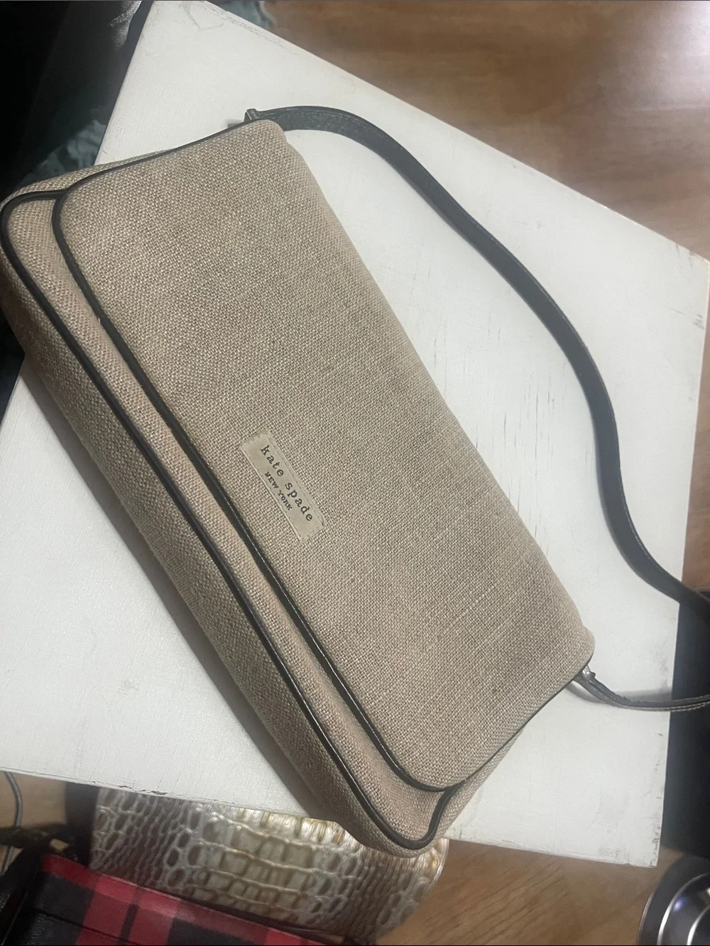 Iconic kate spade made in Italy Beige Canvas Black Trim